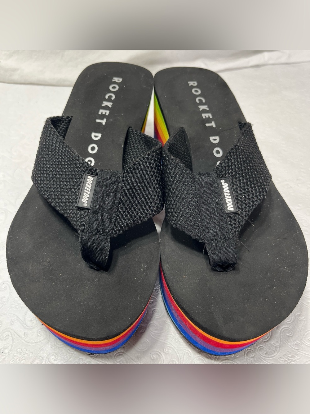 Rocket Dog Womens 10 Platform Thong Sandal Rainbow Black Slip On Shoes Gay Pride - Picture 4 of 16